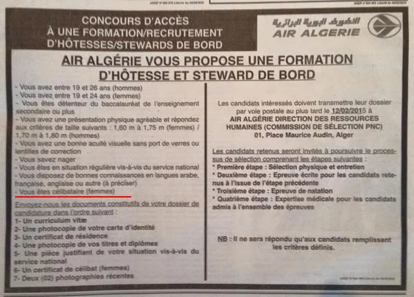 Embauche hôtesse de l&rsquo;air célibataire