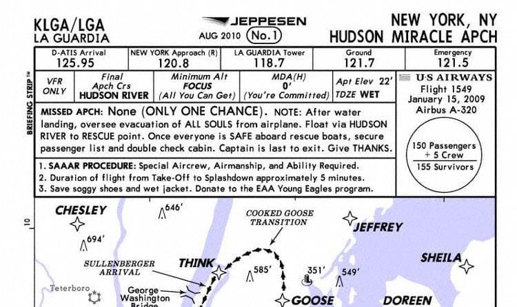 Carte d'approche IFR de l'amerrissage dans l'Hudson